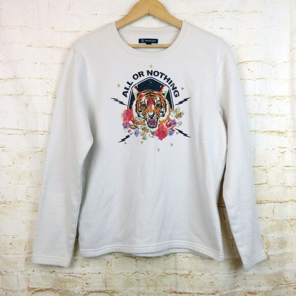 INC International Concepts Sweatshirt Mens M Ivory All Or Nothing Tiger Graphic - Picture 2 of 12